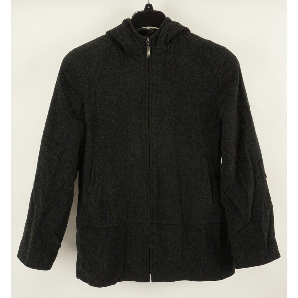Next Wool & Cashmere Womens Size 14 Charcoal Gray Flannel Full Zip Hooded Jacket